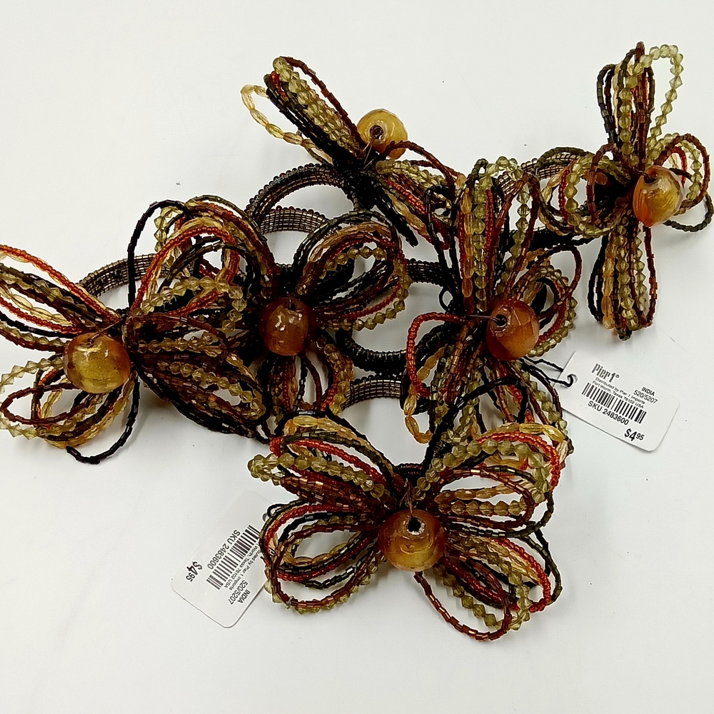 Pier 1 Beaded Floral Napkin Rings Accessories - Brown and Black